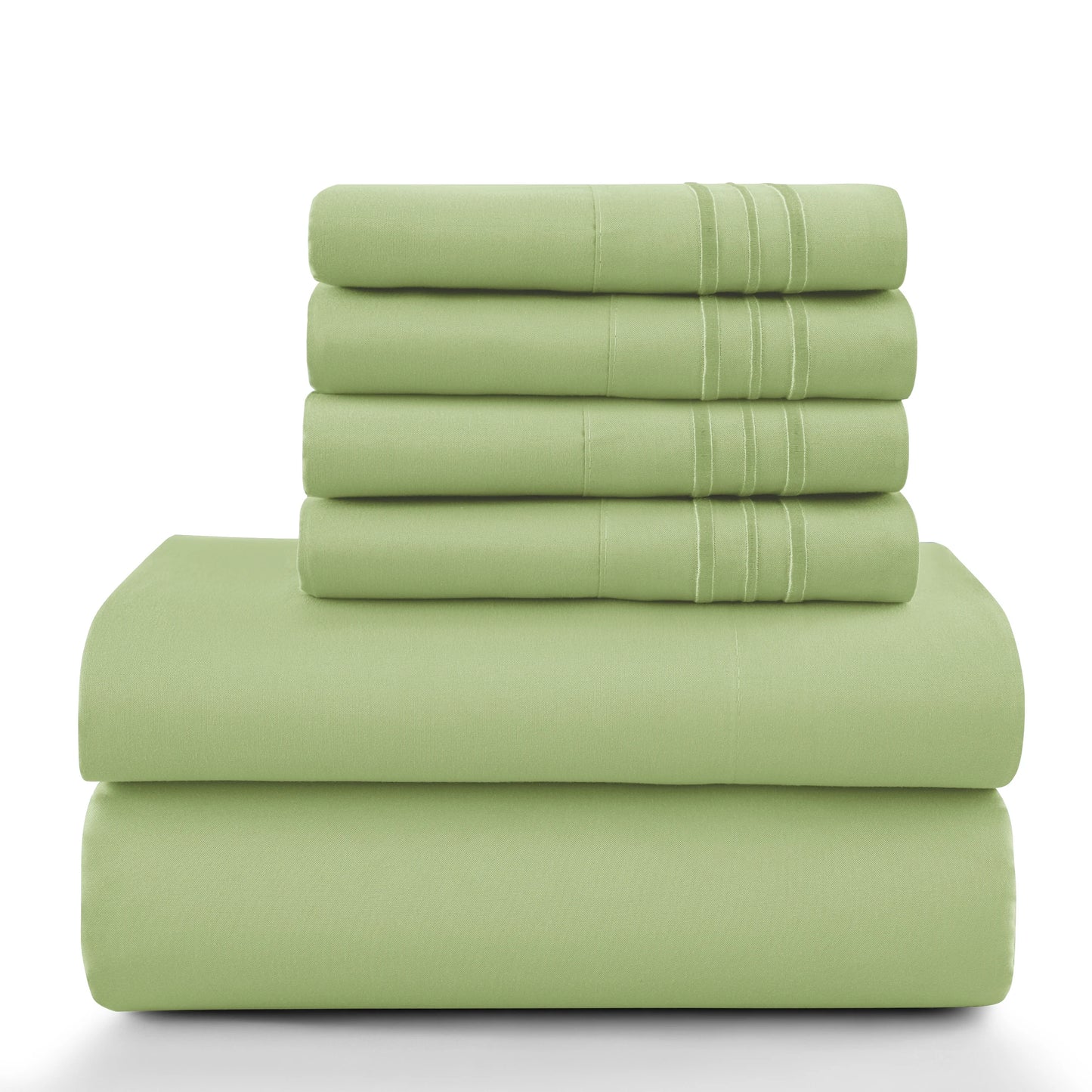 Lux Décor 6Pc Solid Sheet Set – Brushed Microfiber, 16" Deep Pockets, with Embroidered & Plain Pillowcases