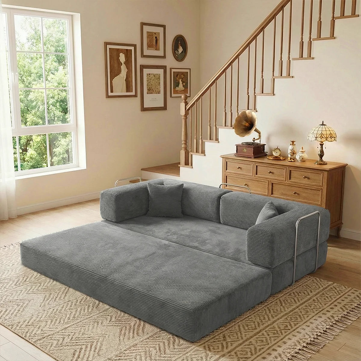 Futon Sofa Bed 4-In-1 Folding Corduroy Loveseat for Living Room