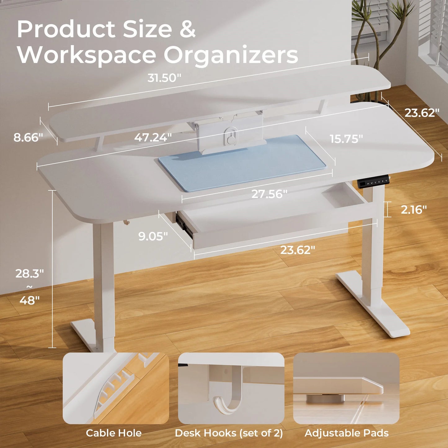 Electric Standing Desk With Drawers Sit Stand Height Adjustable Ergonomic