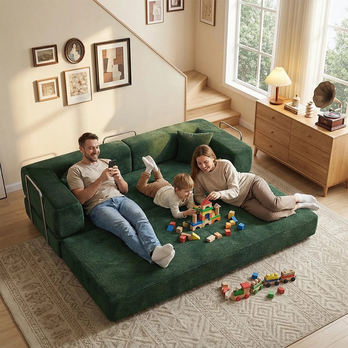 Futon Sofa Bed 4-In-1 Folding Corduroy Loveseat for Living Room