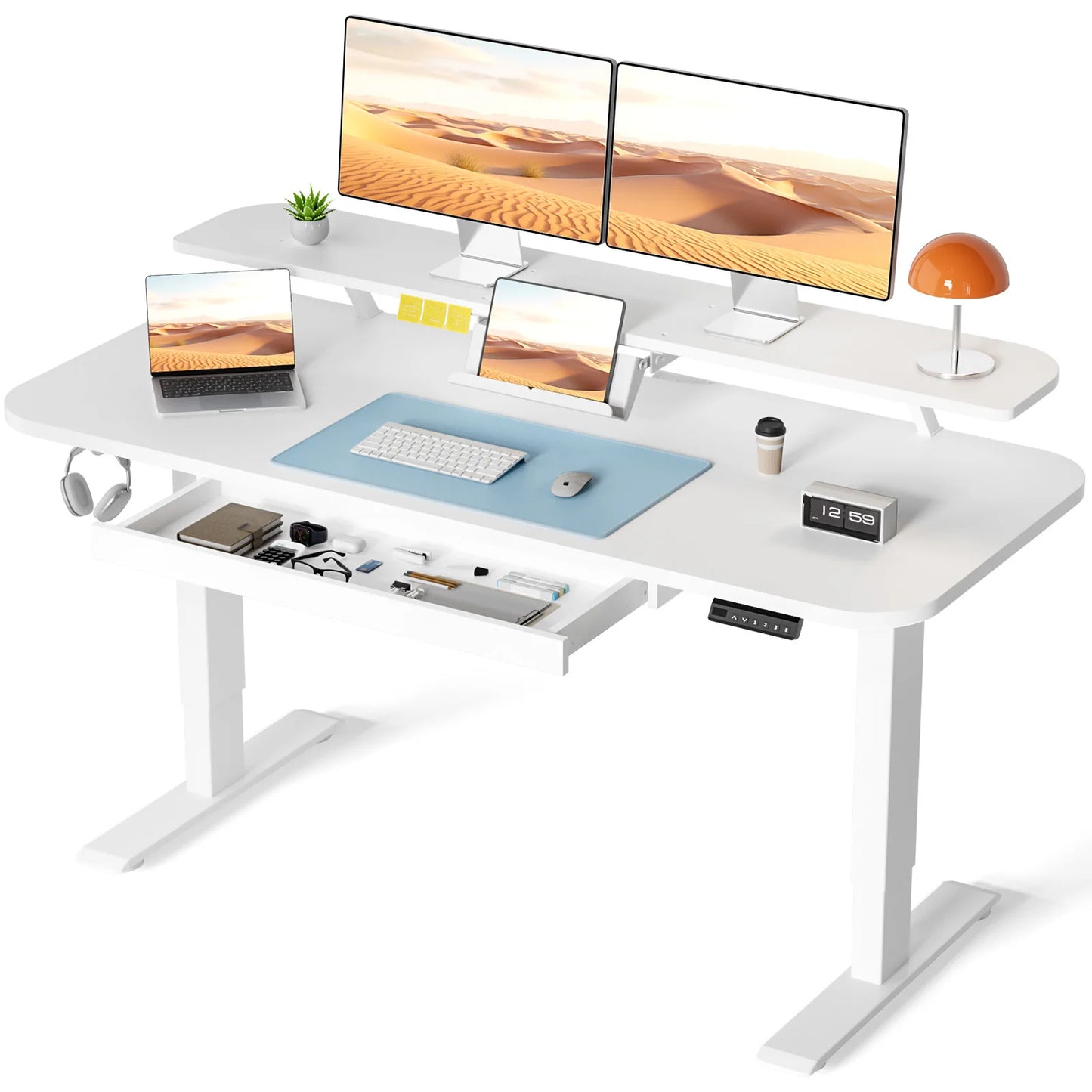 Electric Standing Desk With Drawers Sit Stand Height Adjustable Ergonomic