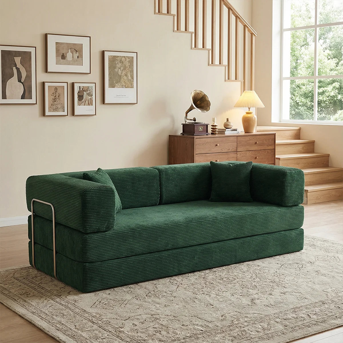 Futon Sofa Bed 4-In-1 Folding Corduroy Loveseat for Living Room