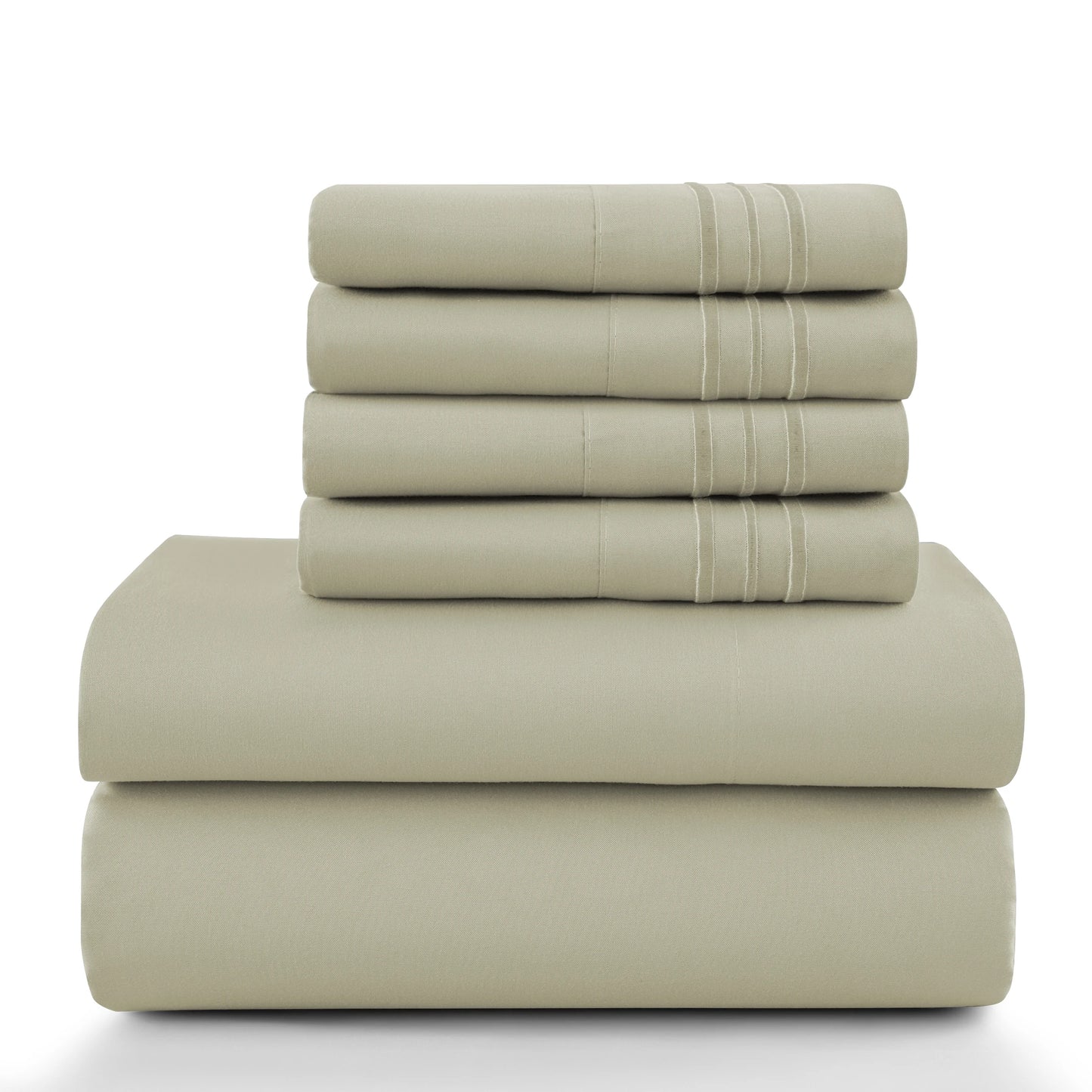 Lux Décor 6Pc Solid Sheet Set – Brushed Microfiber, 16" Deep Pockets, with Embroidered & Plain Pillowcases