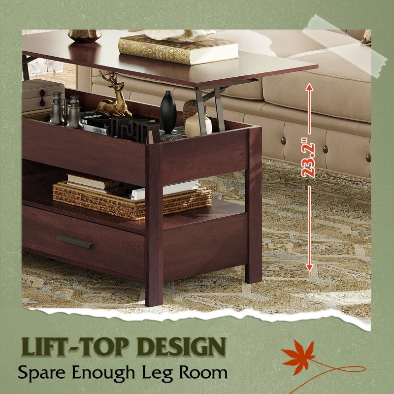 Galaxhero Lift Top Coffee Table With Hidden Compartment Storage Shelf