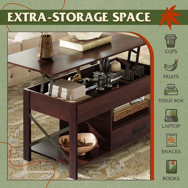 Galaxhero Lift Top Coffee Table With Hidden Compartment Storage Shelf