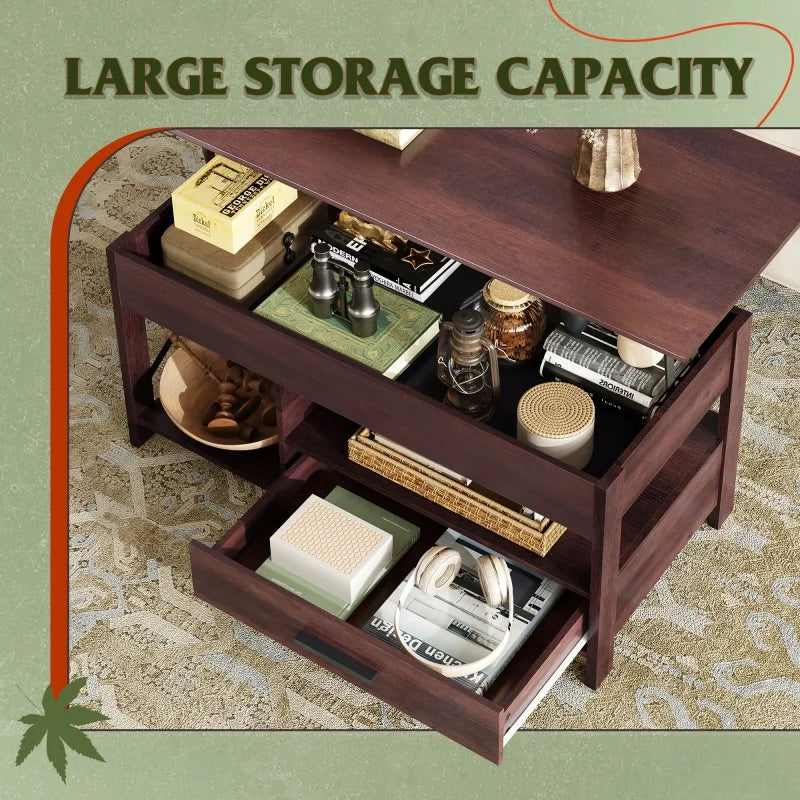 Galaxhero Lift Top Coffee Table With Hidden Compartment Storage Shelf