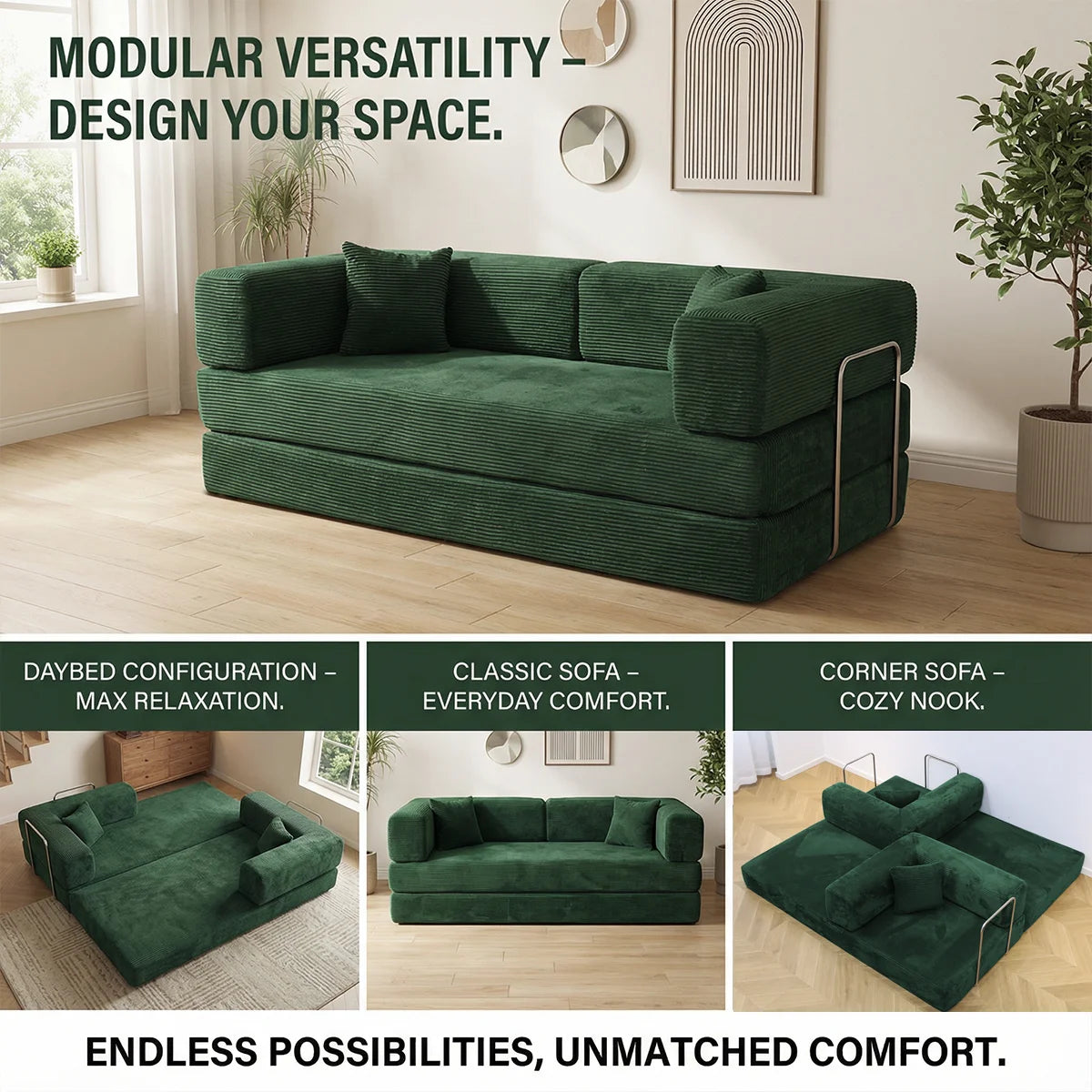 Futon Sofa Bed 4-In-1 Folding Corduroy Loveseat for Living Room