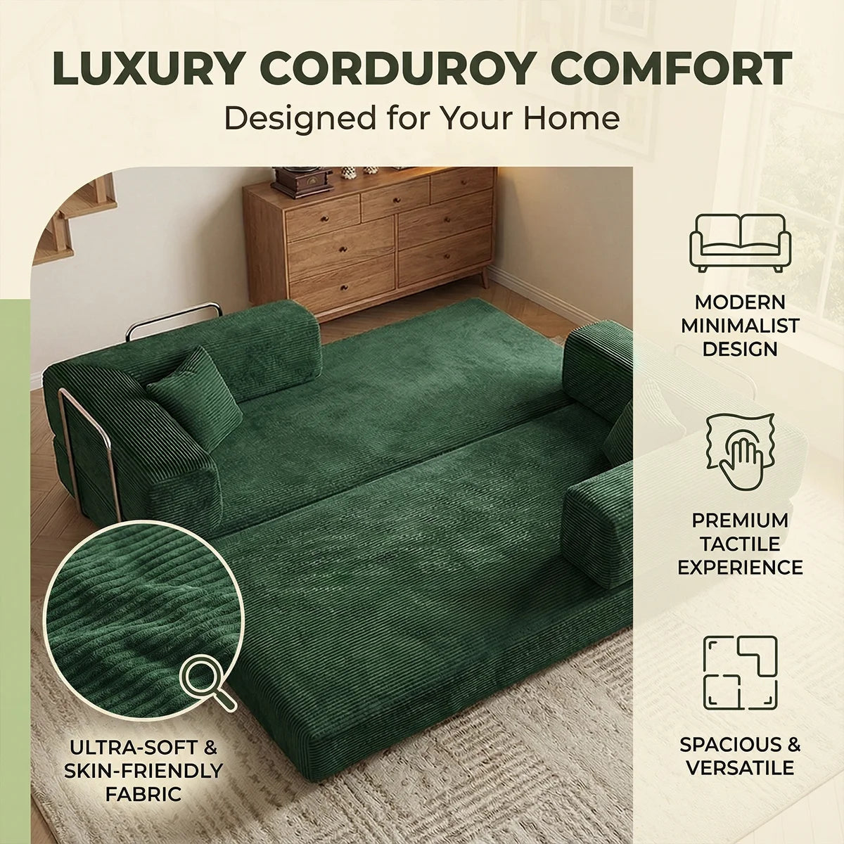 Futon Sofa Bed 4-In-1 Folding Corduroy Loveseat for Living Room