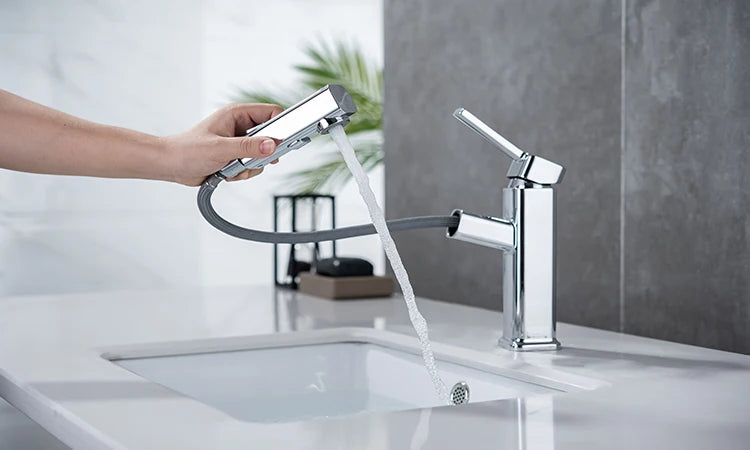 DQOK Pull Out Basin Faucet for Bathroom Brass Deck Mounted