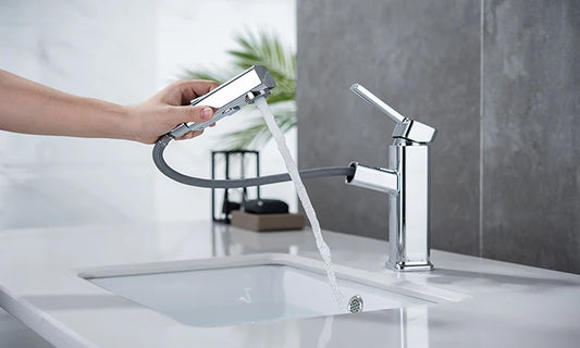 DQOK Pull Out Basin Faucet for Bathroom Brass Deck Mounted