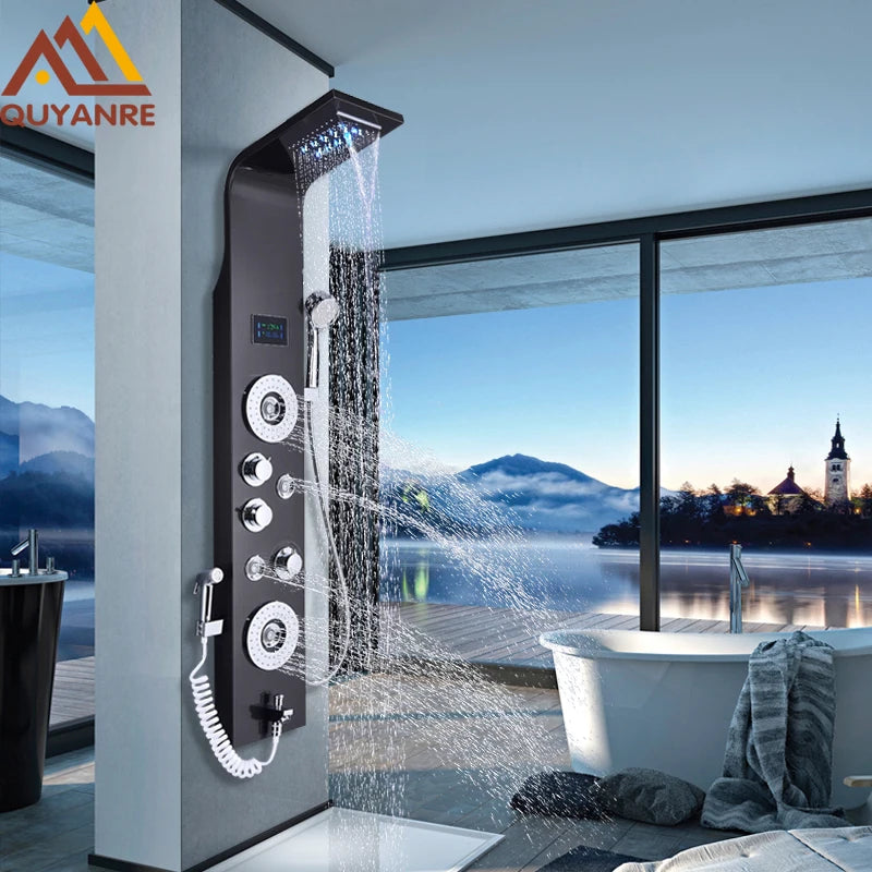 Quyanre LED Shower Panel Six Functions Column Bidet Taps