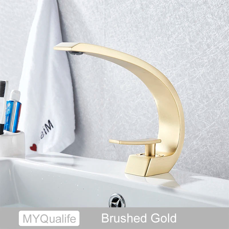 MYQualife Chrome Basin Faucet Deck Mounted Bathroom Hot Cold