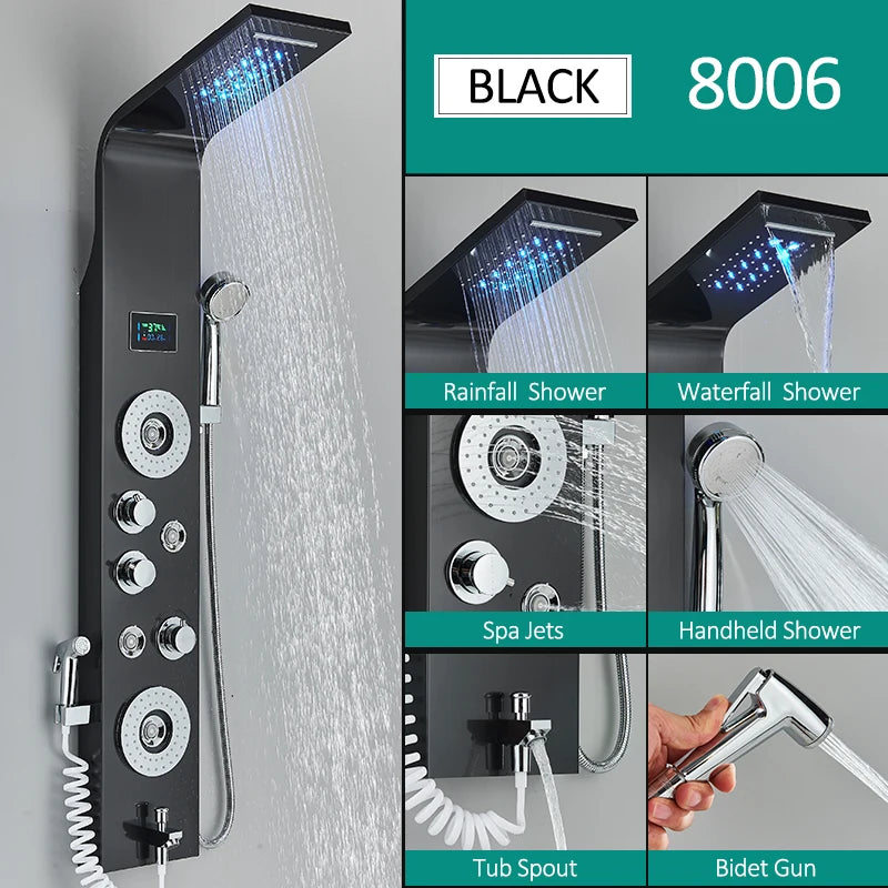 Quyanre LED Shower Panel Six Functions Column Bidet Taps