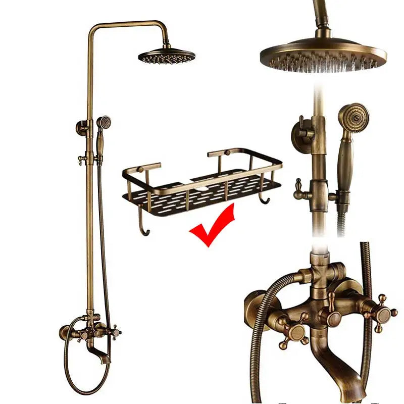 SAFLIHCAR Brass Antique Shower Faucet Set Wall Mount Dual Handshower