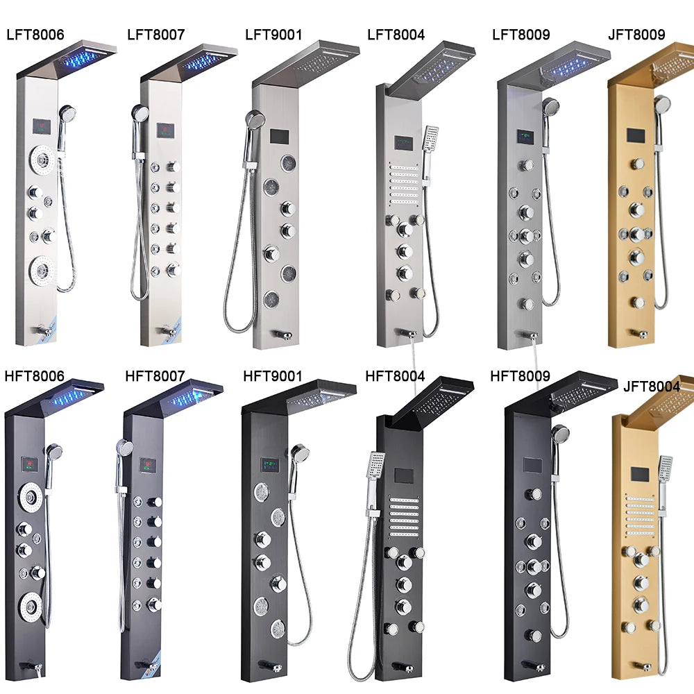 Poqihy Gold And Black Shower Panel System With Body Jets