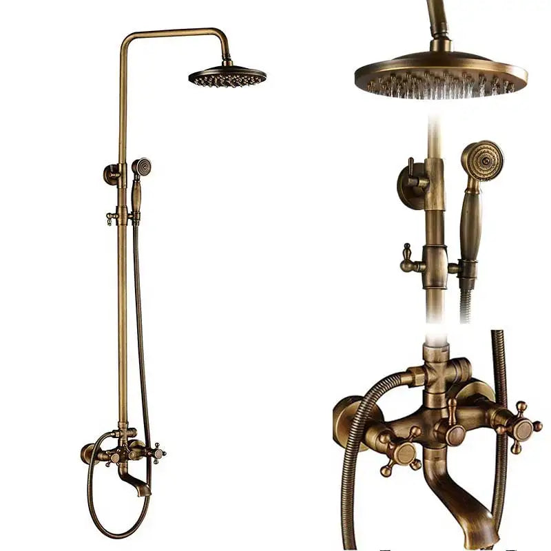 SAFLIHCAR Brass Antique Shower Faucet Set Wall Mount Dual Handshower