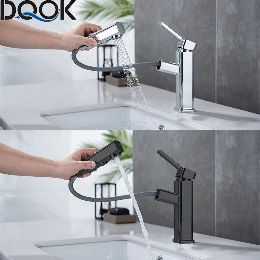 DQOK Pull Out Basin Faucet for Bathroom Brass Deck Mounted