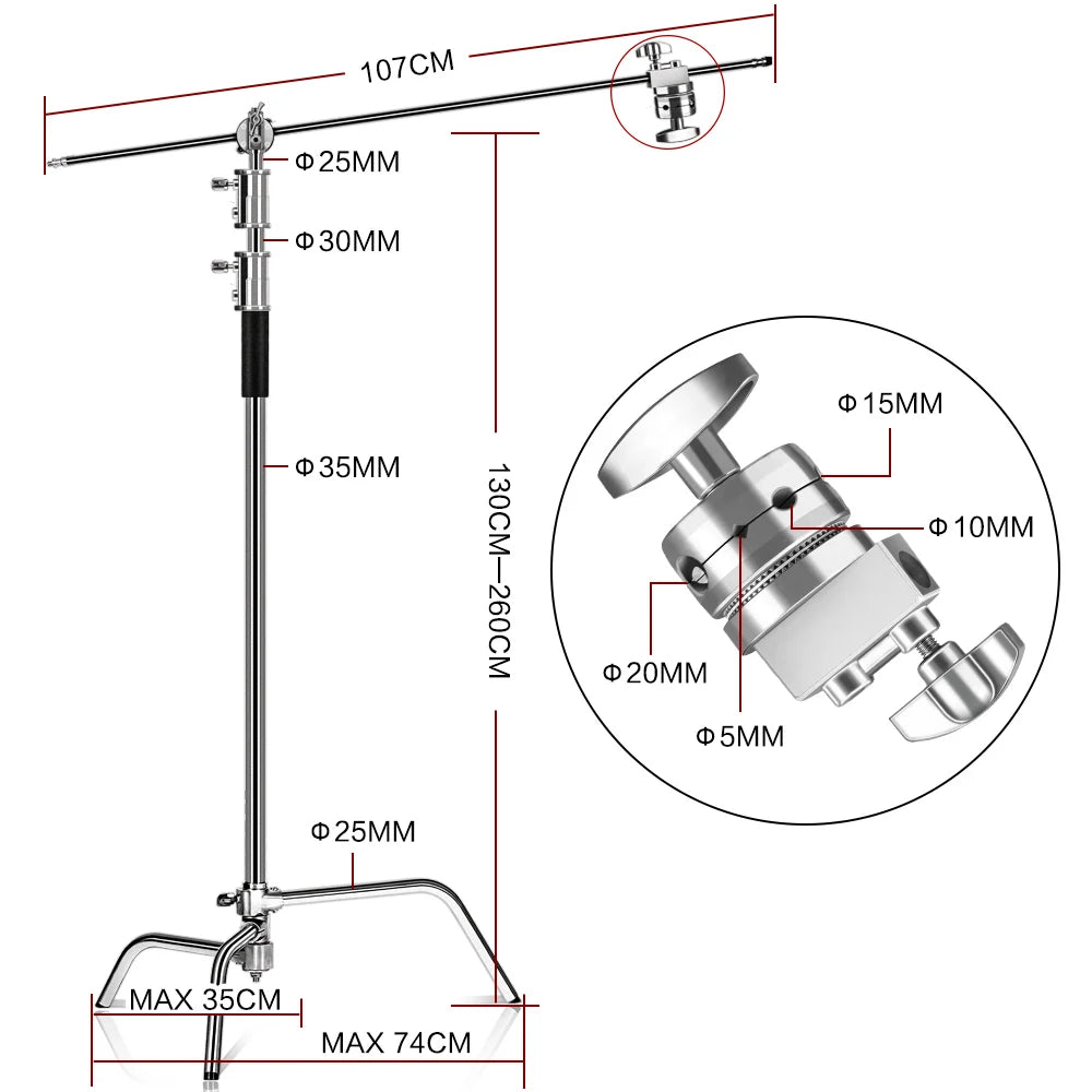 SH Stainless Steel Century Foldable Light Stand C-Stand for Softbox Photography