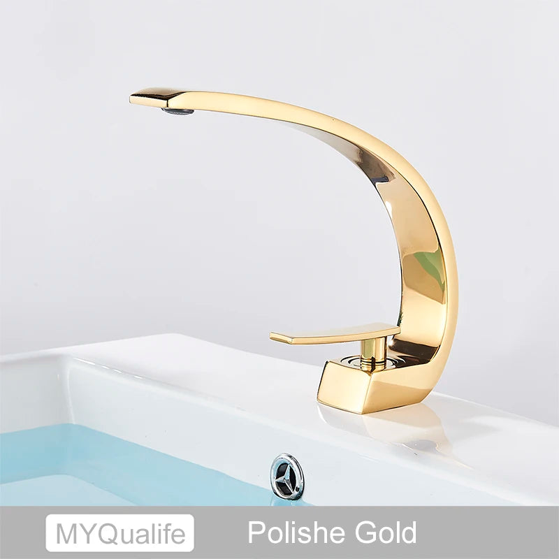 MYQualife Chrome Basin Faucet Deck Mounted Bathroom Hot Cold