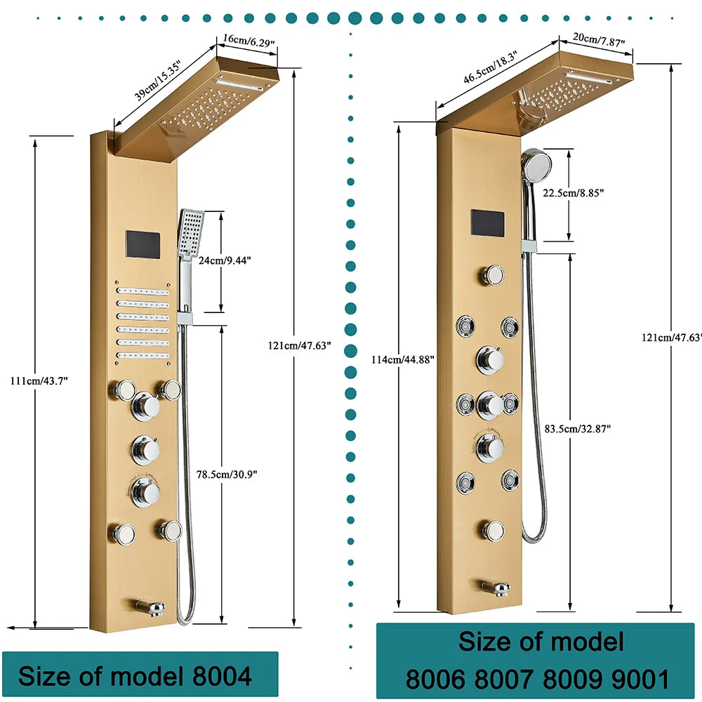 Poqihy Gold And Black Shower Panel System With Body Jets