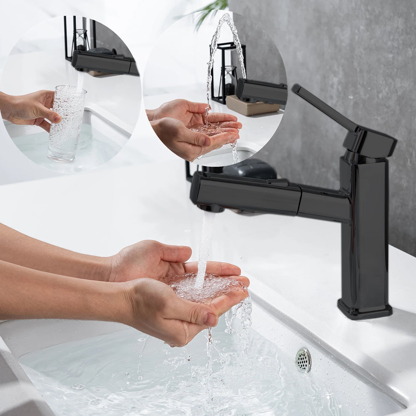 DQOK Pull Out Basin Faucet for Bathroom Brass Deck Mounted