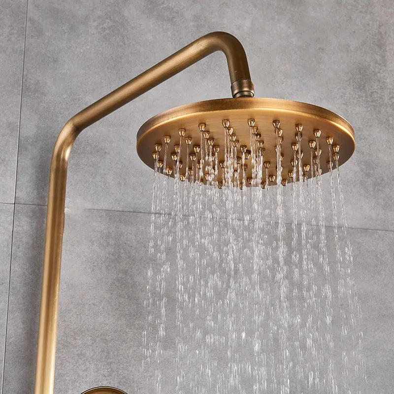 SAFLIHCAR Brass Antique Shower Faucet Set Wall Mount Dual Handshower