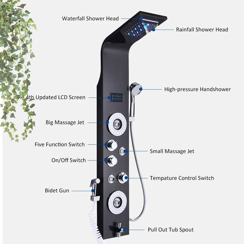 Quyanre LED Shower Panel Six Functions Column Bidet Taps