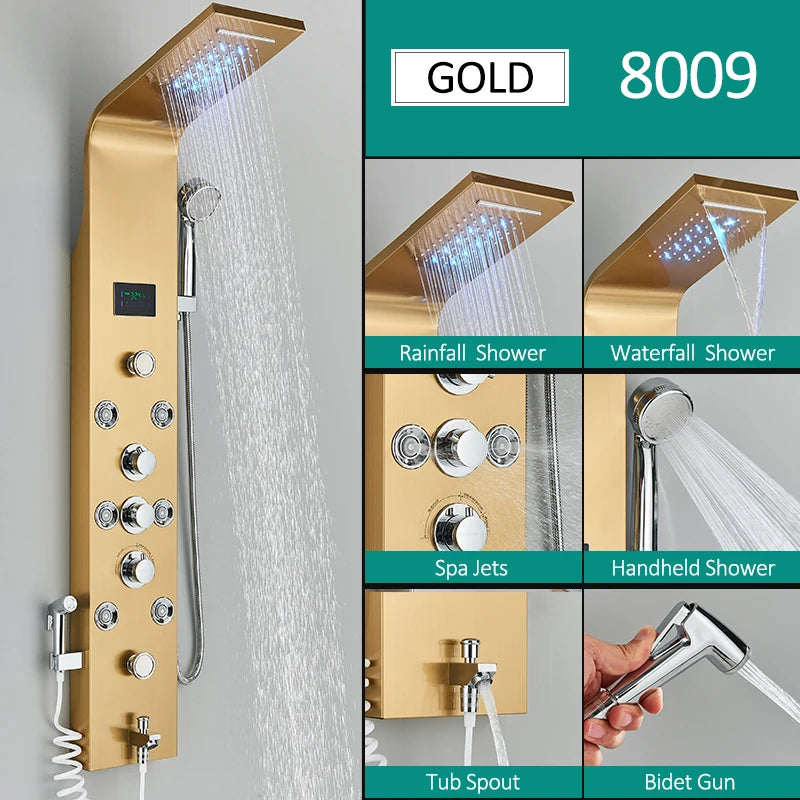 Quyanre LED Shower Panel Six Functions Column Bidet Taps