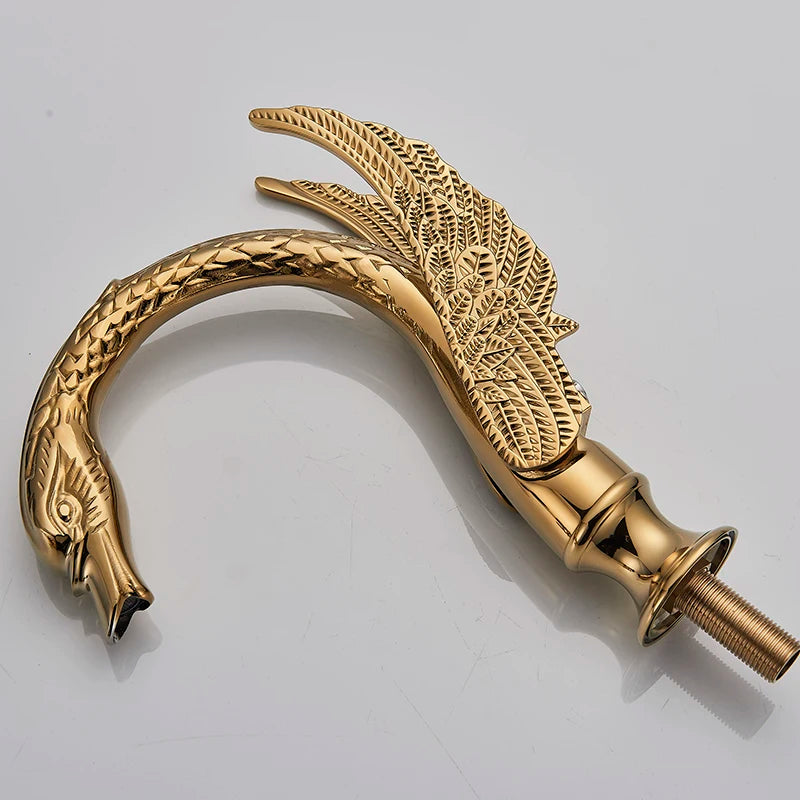 Rozin Swan Shape Brass Faucet With Dual Handles Deck Mount