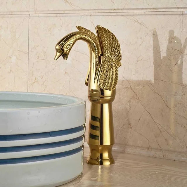 Rozin Swan Shape Brass Faucet With Dual Handles Deck Mount