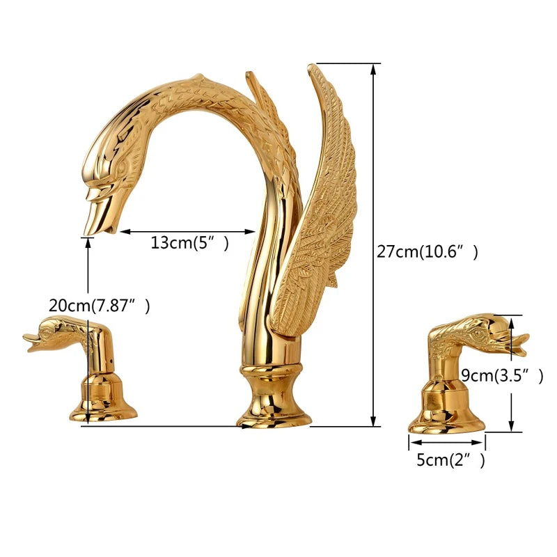 Rozin Swan Shape Brass Faucet With Dual Handles Deck Mount