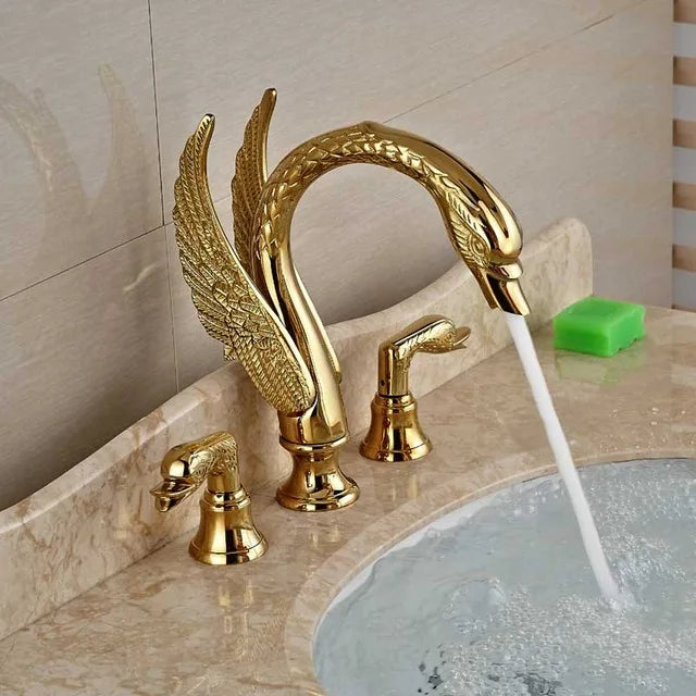 Rozin Swan Shape Brass Faucet With Dual Handles Deck Mount