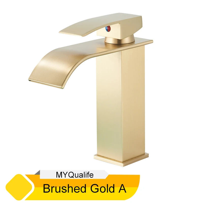 MYQualife Waterfall Bathroom Vanity Faucet Single Hole Deck Mounted
