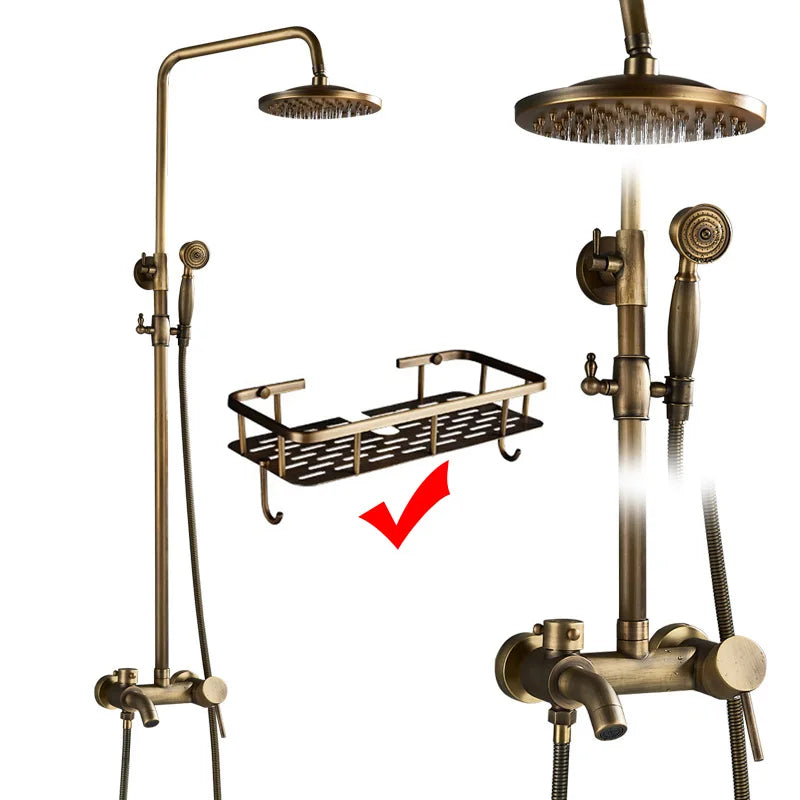 SAFLIHCAR Brass Antique Shower Faucet Set Wall Mount Dual Handshower