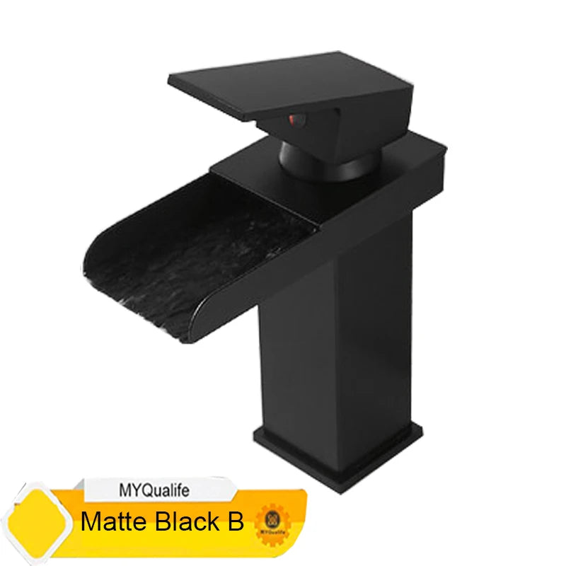 MYQualife Waterfall Bathroom Vanity Faucet Single Hole Deck Mounted