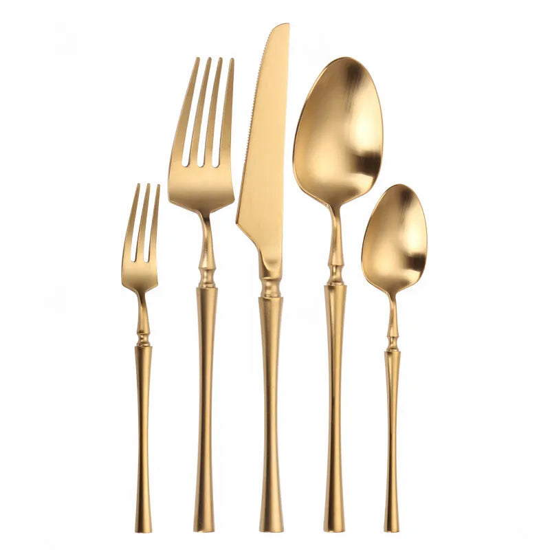 Cutlery Set Matte Gold Cutlery Set Stainless Steel Dinnerwar Steel Gold Forks Spoons Knives Steel Cutlery Set Silverware Set