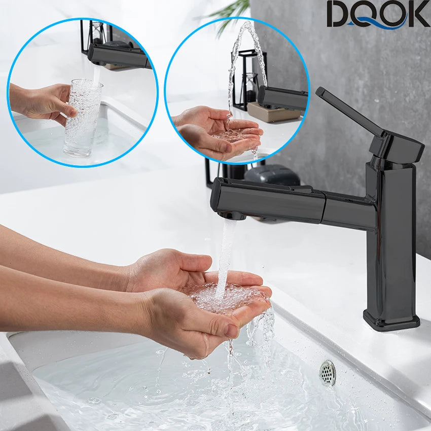 DQOK Pull Out Basin Faucet for Bathroom Brass Deck Mounted