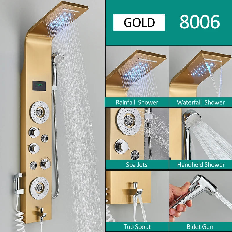 Quyanre LED Shower Panel Six Functions Column Bidet Taps