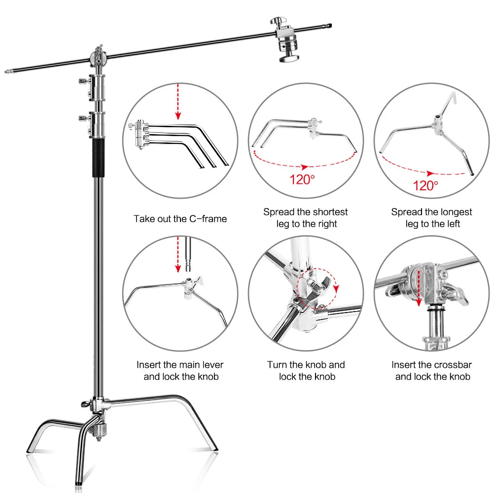 SH Stainless Steel Century Foldable Light Stand C-Stand for Softbox Photography