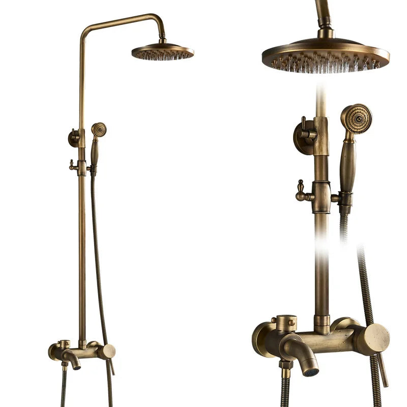 SAFLIHCAR Brass Antique Shower Faucet Set Wall Mount Dual Handshower
