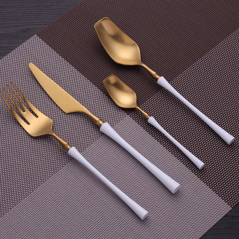 Cutlery Set Matte Gold Cutlery Set Stainless Steel Dinnerwar Steel Gold Forks Spoons Knives Steel Cutlery Set Silverware Set