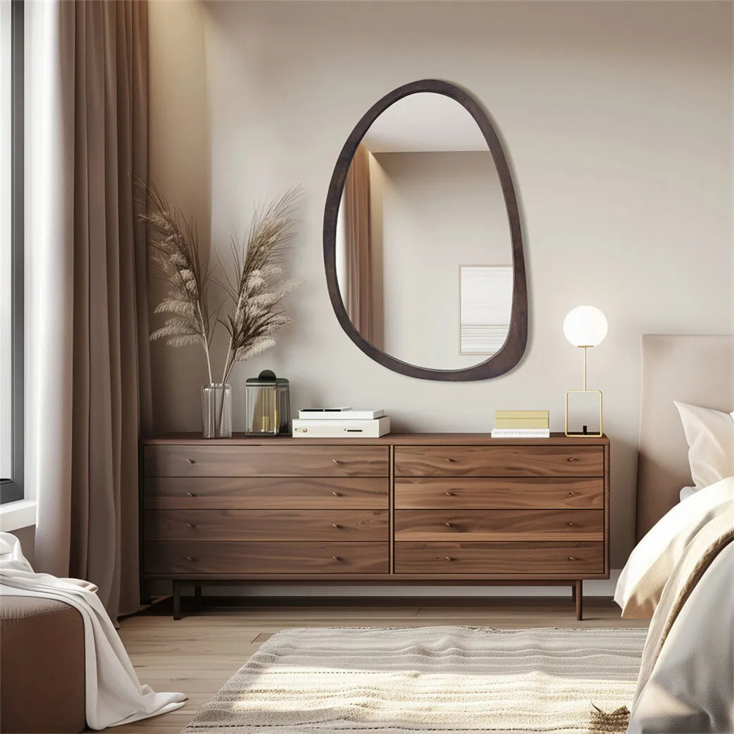 BORWART Wall Mirror With Black Walnut Wood Frame Industrial
