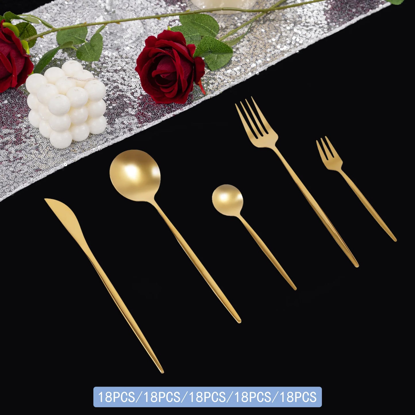 Gold Flatware Set 90 Pcs Stainless Steel Cutlery Set Titanium Plated Utensils for Home Restaurant Wedding Party