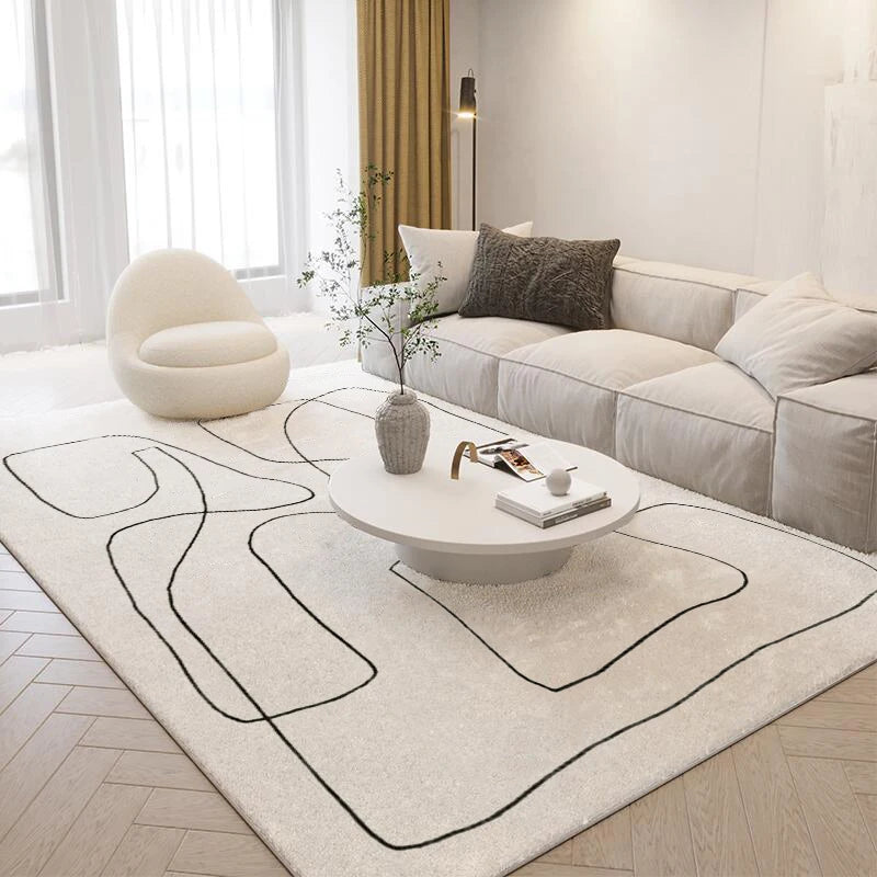 NONED Nordic Style Plush Carpet Living Room Rug With Abstract Art Design