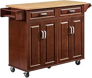 Walnut 54" Rolling Kitchen Island on Wheels, Large Kitchen Cart with Storage Cabinet, Portable Wood Island Table with 2 Drawers