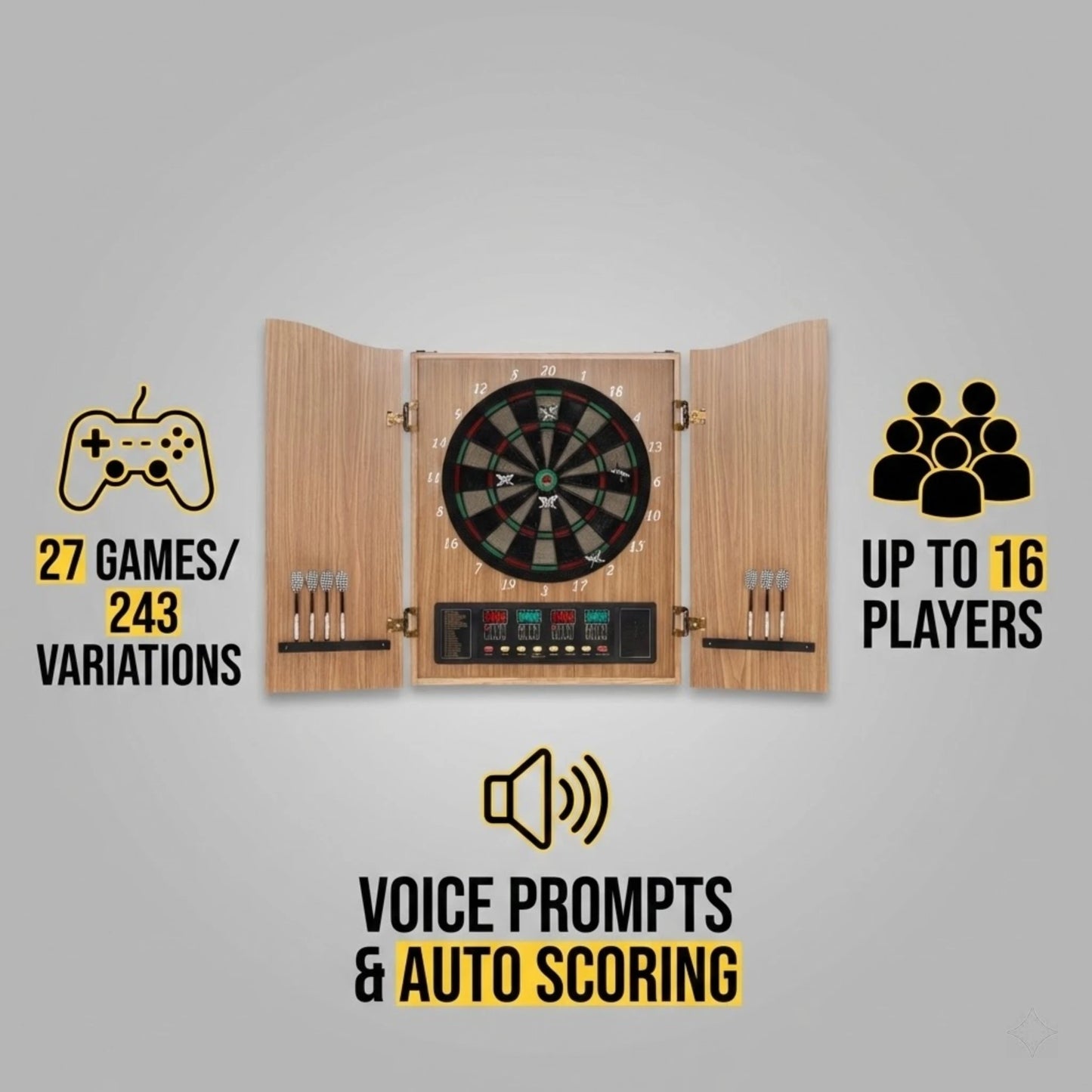 Electronic Dart Board Cabinet With Auto Scoring And Soft Tip Darts