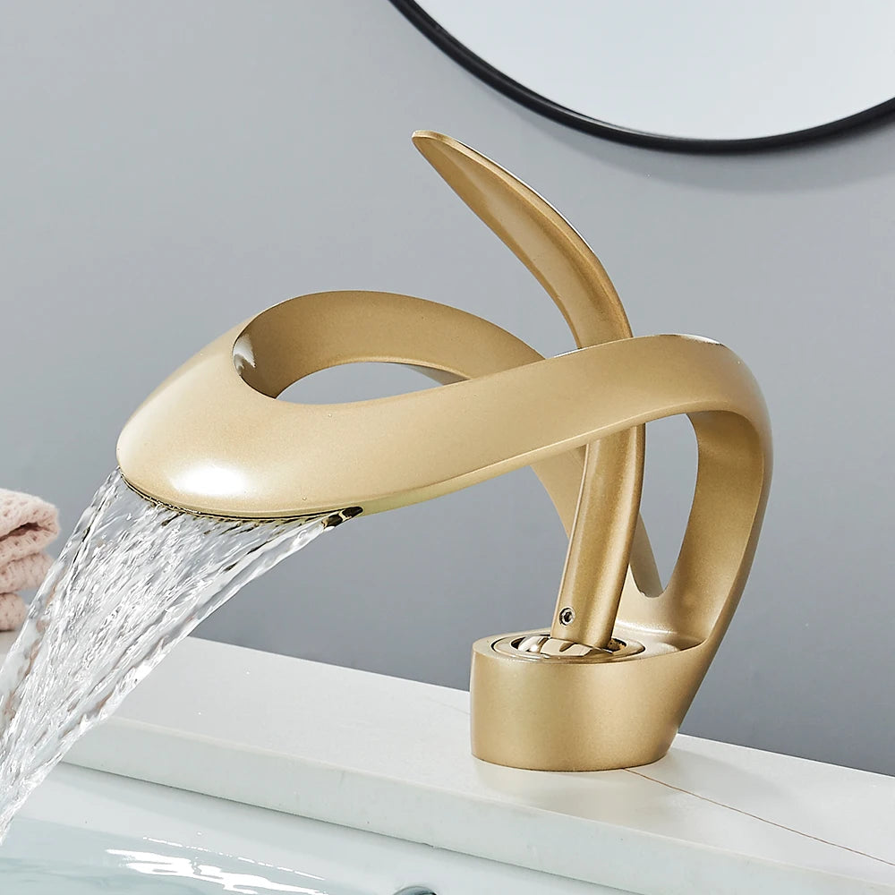 Rozin Waterfall Basin Faucet Deck Mount Hot Cold Mixer Tap Brass