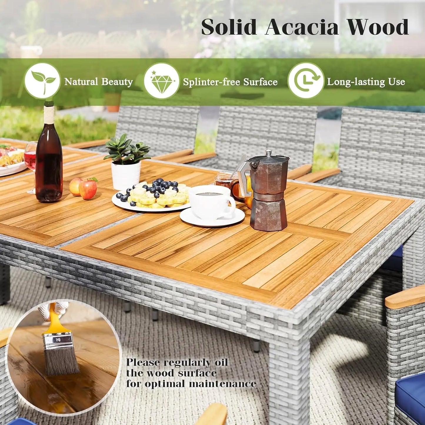 Rattan Outdoor Dining Set 9 Pieces With Cushioned Wicker Chairs