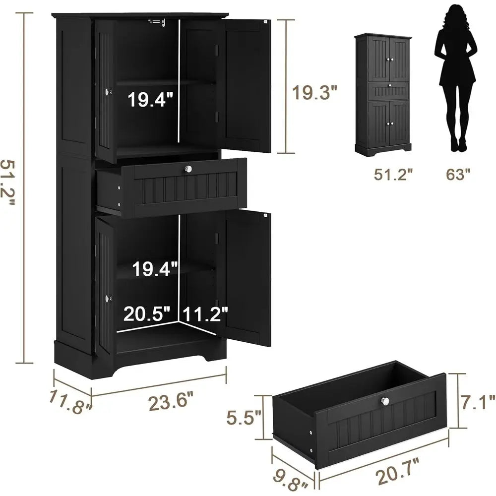 RBXC Tall Bathroom Floor Cabinet With Drawer And Shelves
