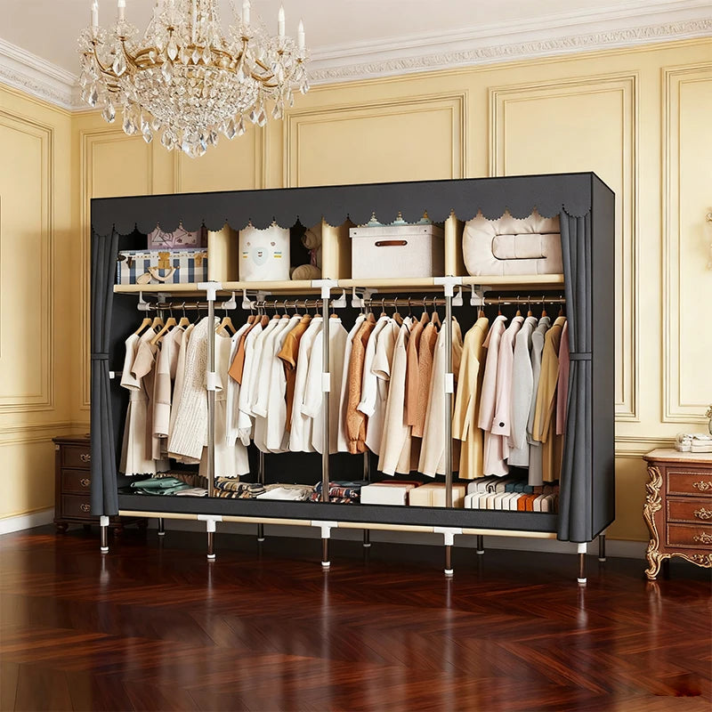 ArluKinFinishes Heavy Duty Fabric Wardrobe With Four Hanging Rods